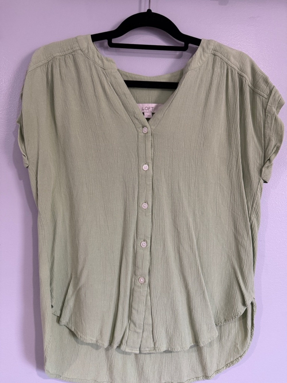 LOFT Light Sage Green Short Sleeve Button-Down Blouse